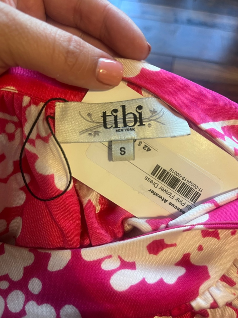 Tibi Hot Pink and White Floral Puff-Sleeve Dress with Waist Tie - Picture 2 of 3